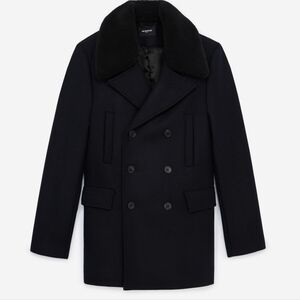 THE KOOPLES NAVY BLUE COAT WITH REMOVABLE FUR COLLAR
